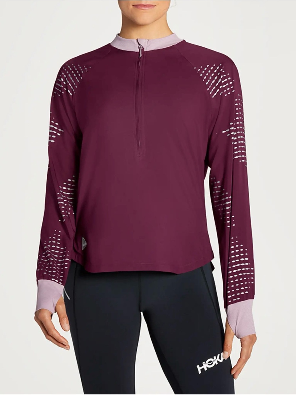 Hoka One One Women's 1/2 Zip Wind Shell Jacket in burgundy/maroon/wine color